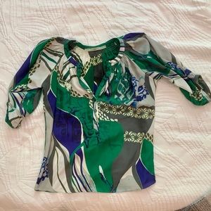 Gibson Green & blue patterned silk blouse